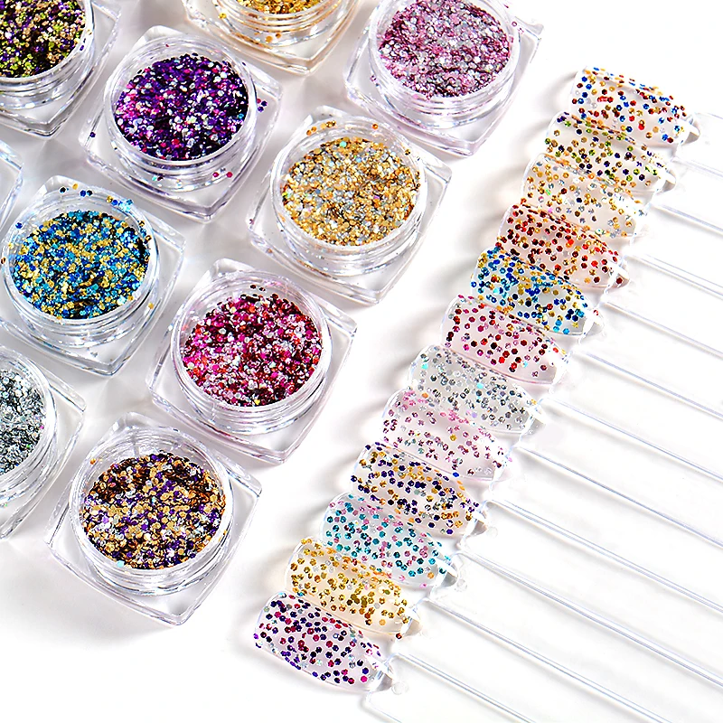

MEET ACROSS 1 Box Nail Sequins Multi Color Glitter Paillette Round Shape Flakes Dust Nail Art Decoration Manicure Tips