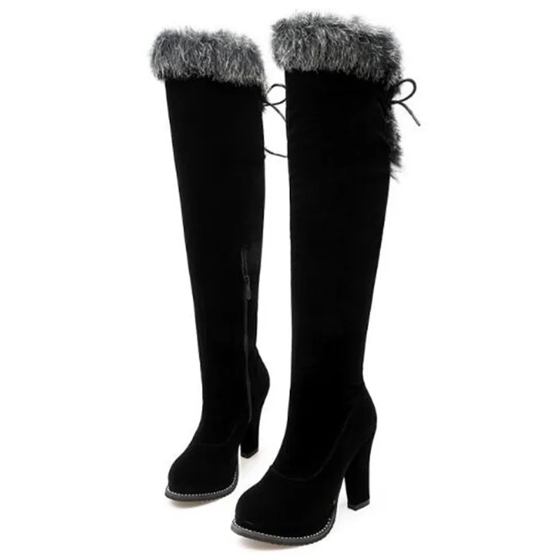 Women Boots Autumn and winter New style Europe and America High-heeled Hairy Boots black Over the knee Chivalry boots size 34-43