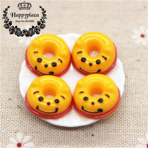 winnie 10pcs 17mm Kawaii Cartoon Animal Donuts Resin Miniature Food Art Flatback Cabochon DIY Decorative Craft Scrapbooking - Цвет: winnie 10pcs