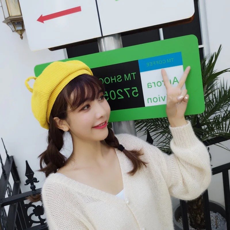 Joejerry Harajuku Boina Verde rosado lindo boina bordado Вельветовая Кепка на плоской подошве для девочек Newsboy sombreros Primavera Verano