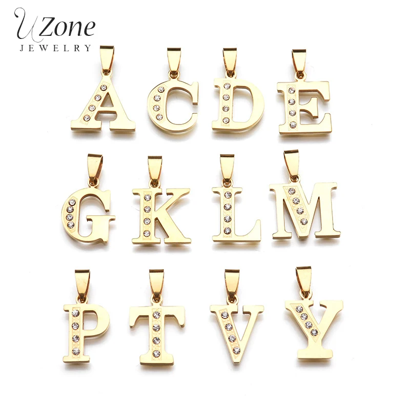 Простые 26 Альфабет ожерелье с надписью Кулон Золотой Цвет Кристалл нержавеющая
