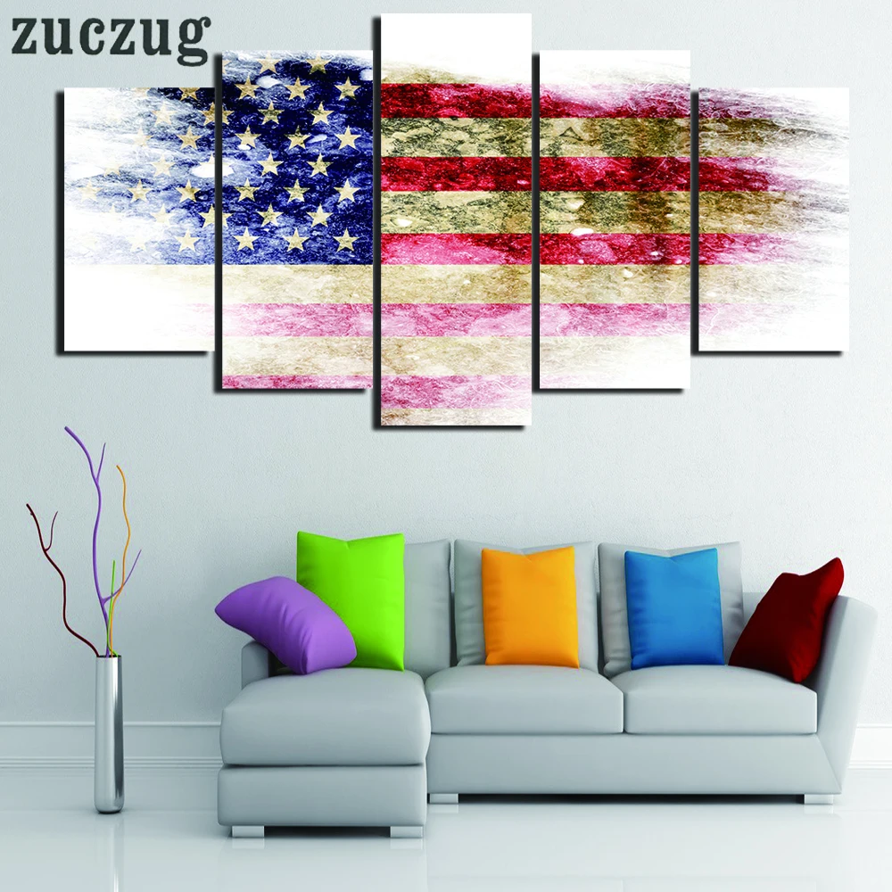 Painting Canvas United States of America Flag Wall Art Pictures Home Decor 5 Panels Prints Living Room | Дом и сад