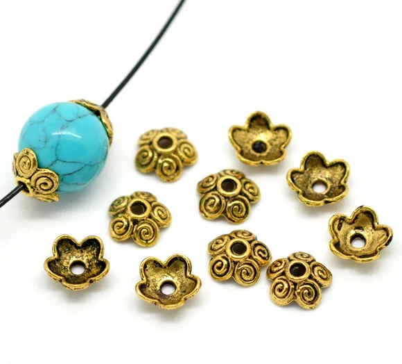 Free Shipping 500pcs Antique Gold Tone Flower Bead Caps Findings 10x4mm (Fit 12mm-18mm Bead) Jewelry Findings Wholesale J0404*5