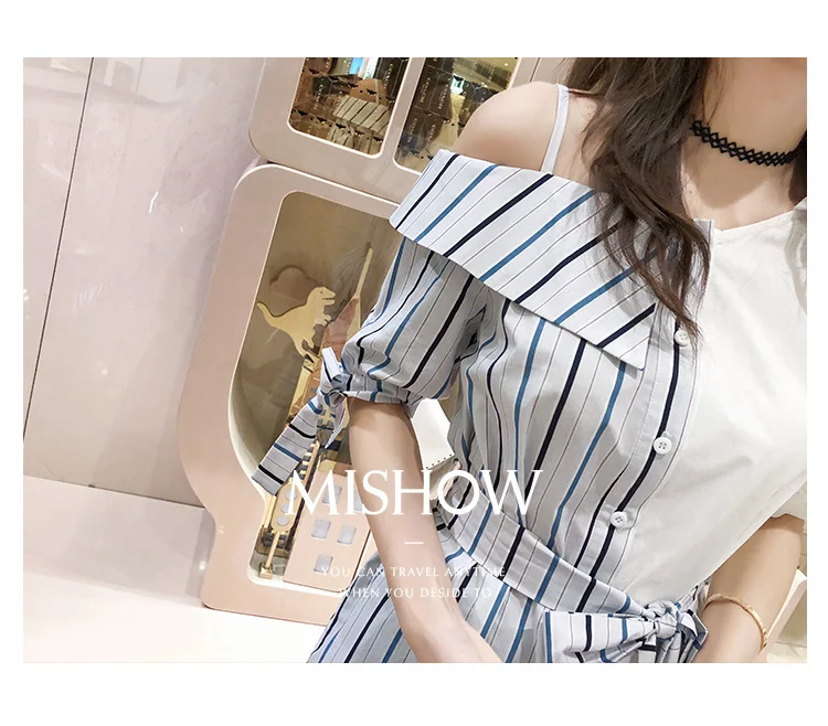 Mishow Модное женское платье с открытыми плечами+ поясом MX18B1274