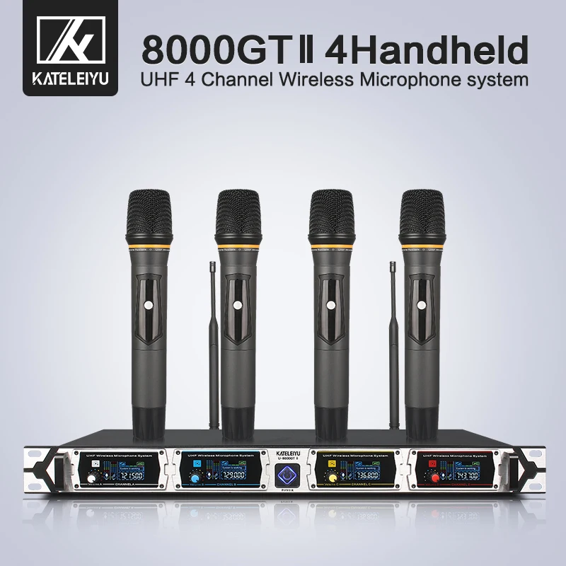 KATELEIYU U 8000GT 4 канальный профессиональный беспроводной микрофон UHF с отворотом
