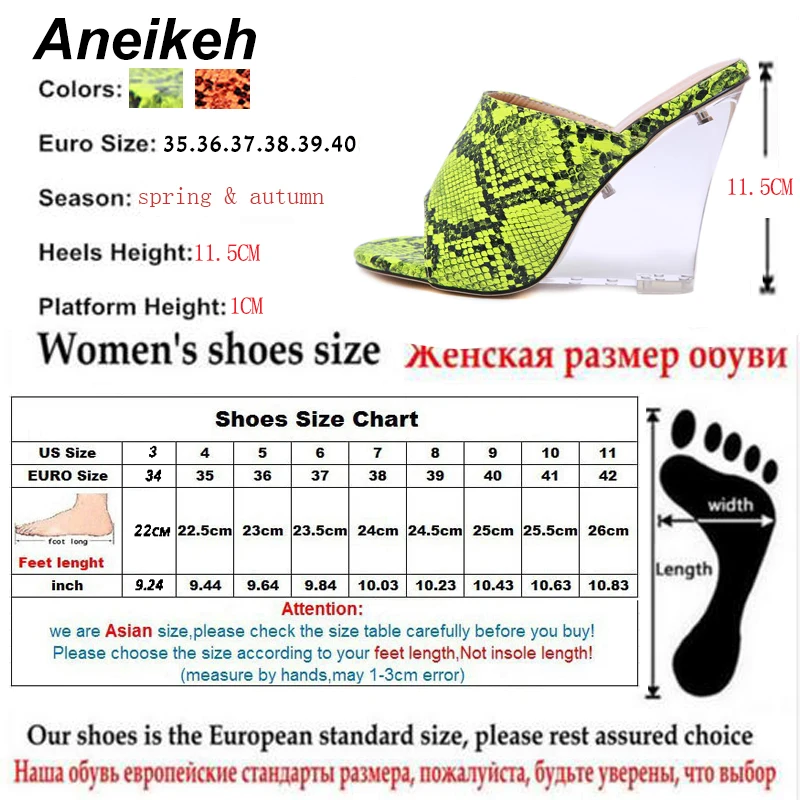 Летние женские пикантные тапочки Aneikeh на танкетке со змеиным узором прозрачные с