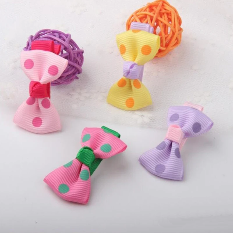 2pcs/lot Girls Kids Hair Accessories Dot/ Flower Print Ribbon Bows Mini Sweet Bow Hairpins Boutiqie Handmade Clip |