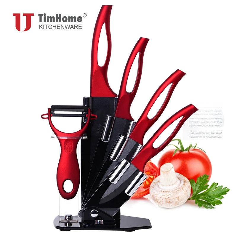 Керамический нож с красной ручкой и держателем 6 шт.|ceramic knife with holder|kitchen knives holderkitchen