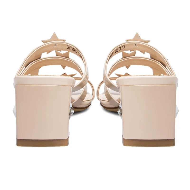Женские сандалии на квадратном каблуке 5 см персиковые босоножки без застежки