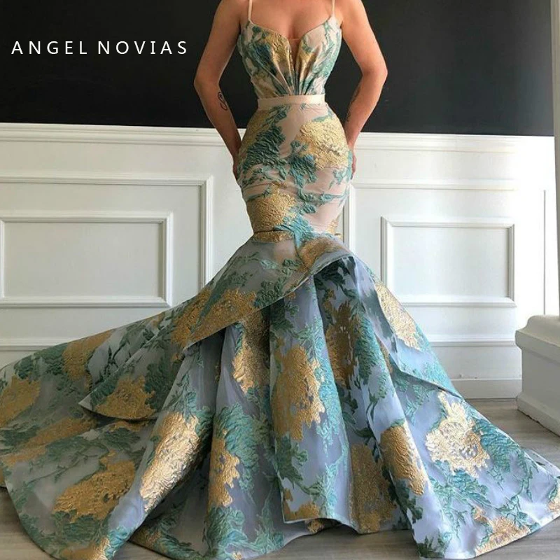 Angel Novias длинное вечернее платье русалки Кафтан Дубай с бретельками Vestido Formatura Длинные вечерние платья