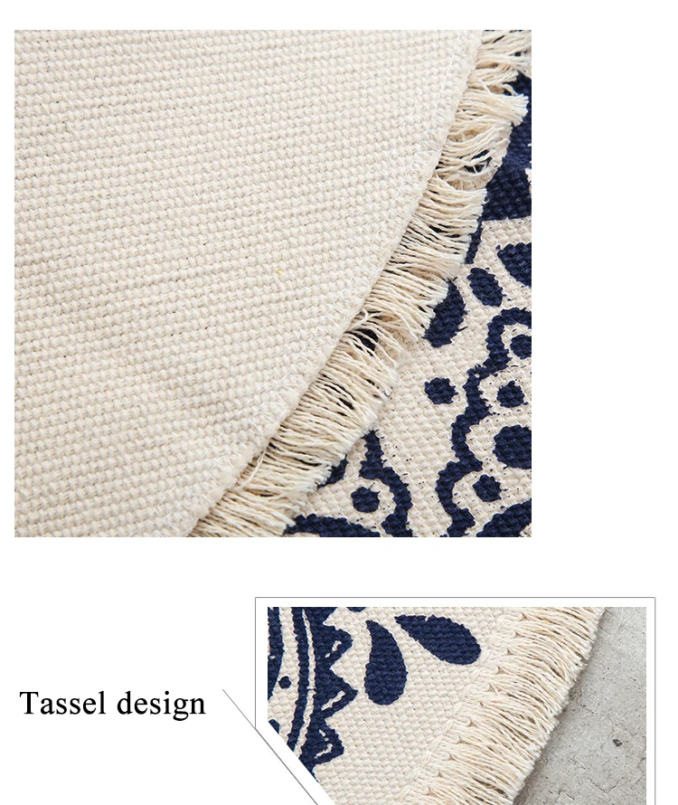 Mandala Retro Ethnic Cotton Linen Round Carpet for Living Room Modern Bedroom Anti Slip Round Rugs Floor Home Carpet Kitchen Mat