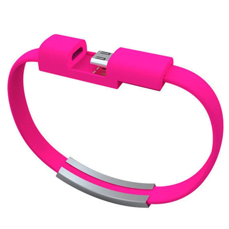 Rose Мини короткий плоский браслет Micro USB 2,0 кабель для зарядки и синхронизации данных для телефонов Android Женский Мужской Повседневный 2 в 1 браслет - Окраска металла: Rose