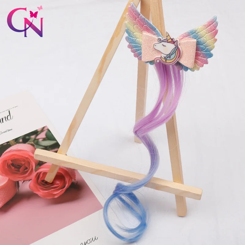 Аксессуары для волос CN блестящие заколки девочек радужные крылья Единорог банты