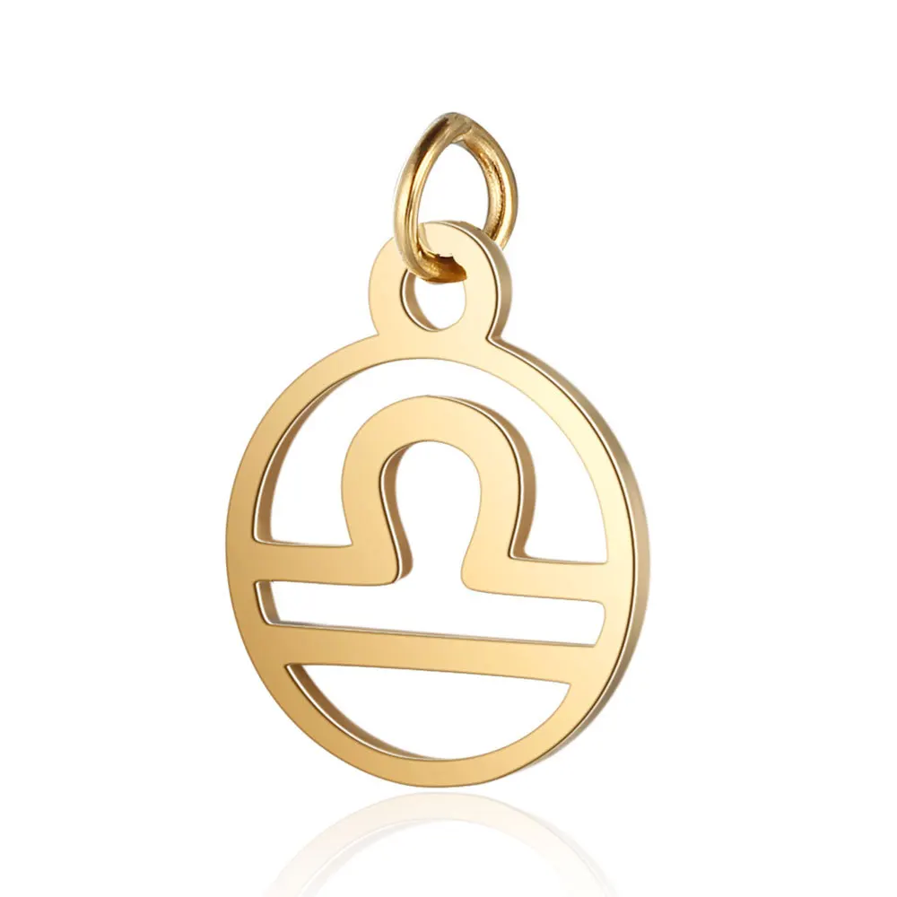 gold Libra 5 шт./лот 316L нержавеющая сталь Розовое золото Зодиак Шарм Овен драгоценный камень 12 знаков Созвездие Кулон DIY браслет ювелирных изделий - Окраска металла: gold Libra