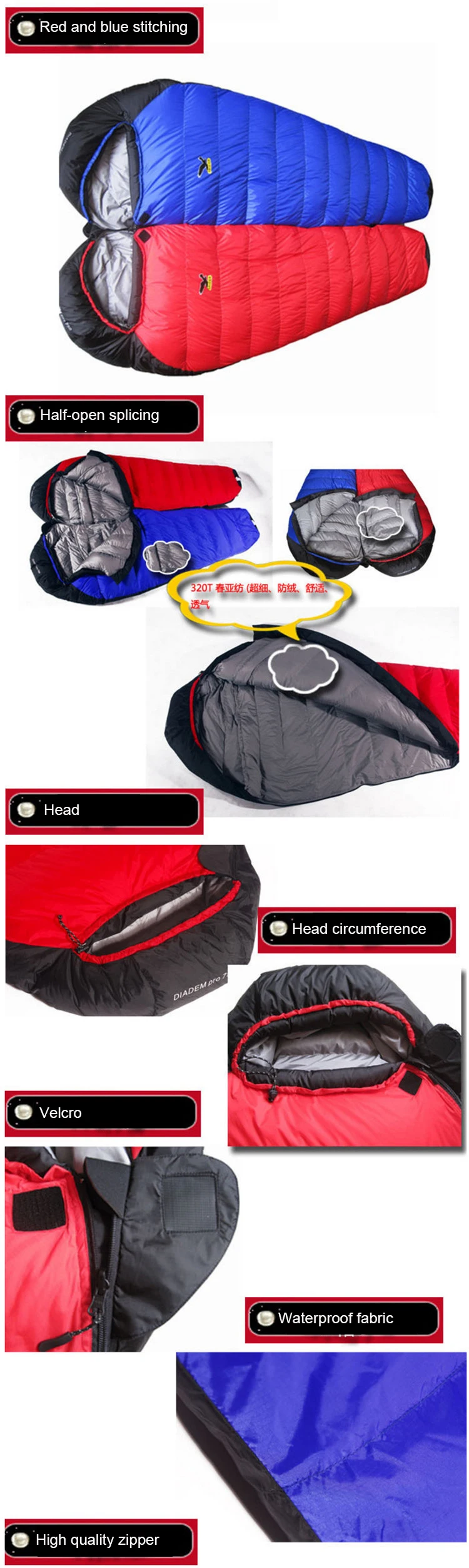 Ultralight Warm Sleeping Bag White Goose Down Sleeping Bag Adults Backpacking Camping Envelope Sleep Bags 200*80cm S485