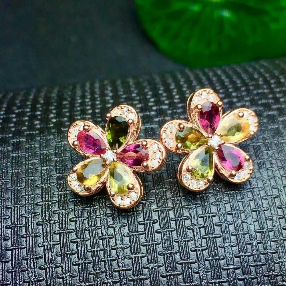 shilovem 925 sterling silver Natural tourmaline earrings fine Jewelry women trendy 3*5mm wedding wholesale new xke030501agx