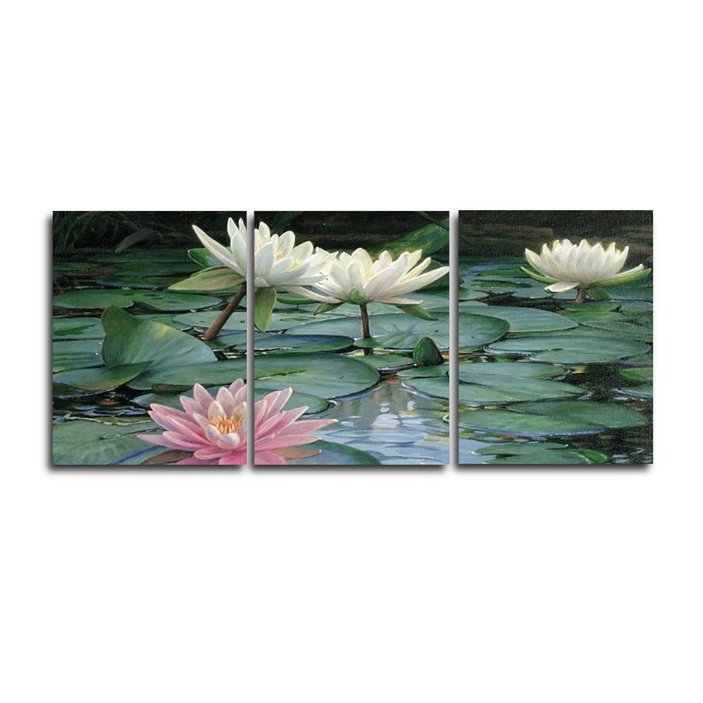 

Laeacco Modern 3 Panel Wall Artwork Lotus Flower Garden Posters and Prints Canvas Paintings Calligraphy Home Living Room Decor