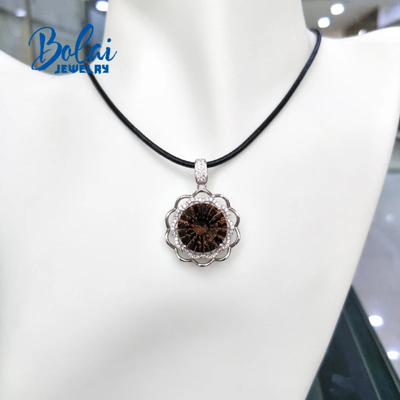 Bolaijewelry кулон из дымчатого кварца натуральный драгоценный камень серебро 925 пробы