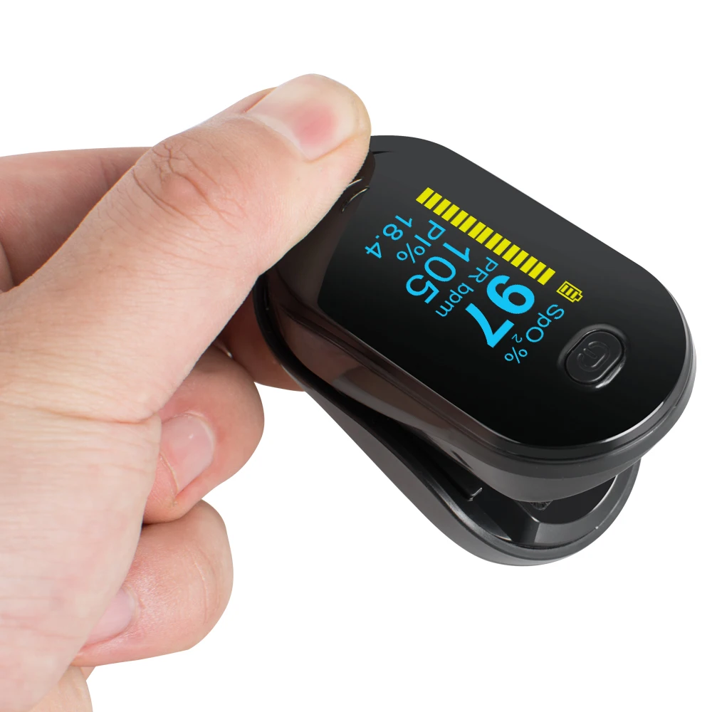 Portable OLED Finger Tip Pulse Oximeter Blood Oxygen SpO2 PR PI Respiration Rate & Respiratory Waveform Monitor |