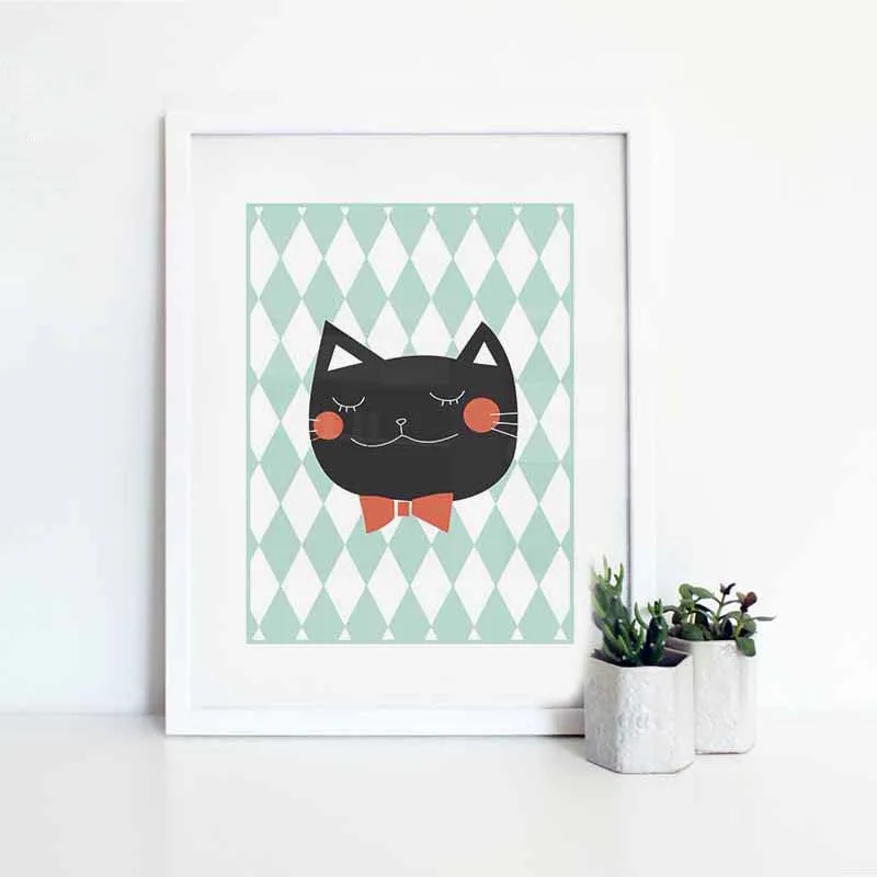 Новый Свежий Nordic Kawaii Животные с рисунком Счастливый Кот Художественная печать