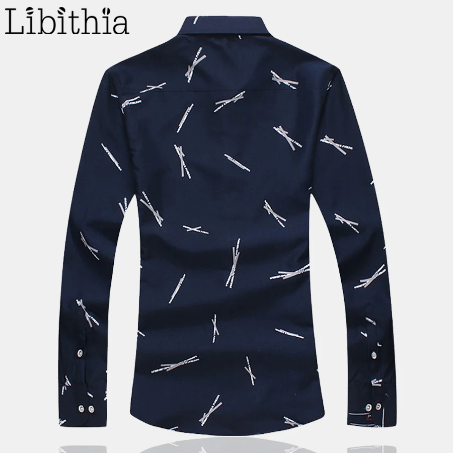 Мужская хлопковая рубашка с длинным рукавом белая темно-синяя принтом большие