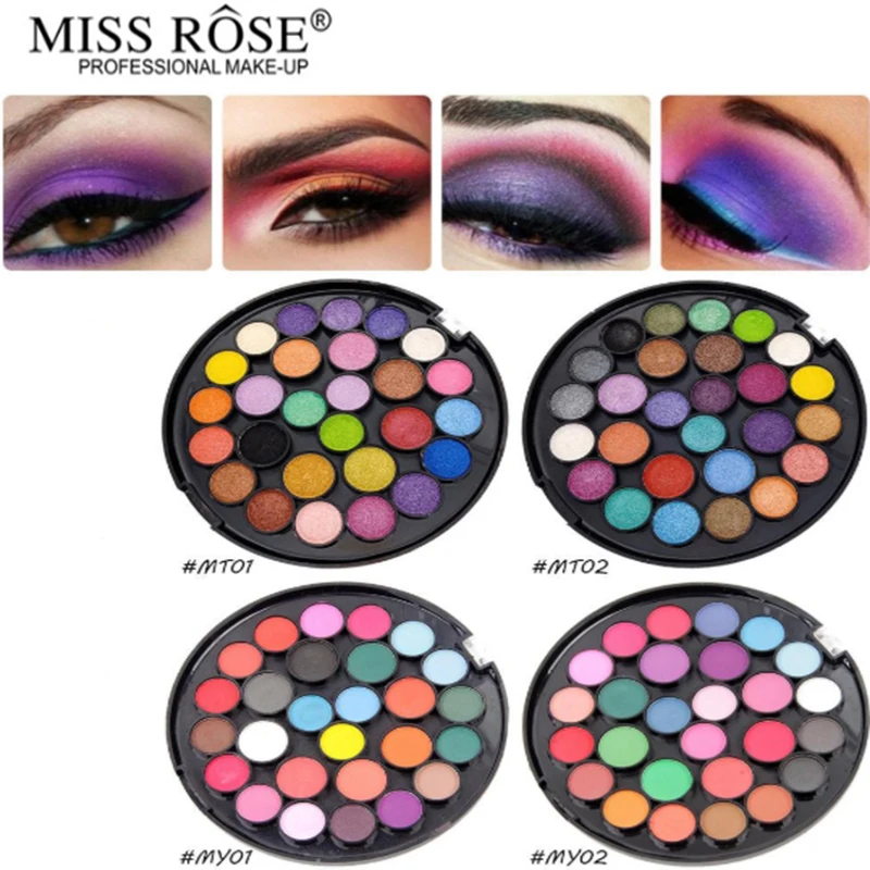 Палитра теней Miss Rose для век 27 полноцветных оттенков матовые мерцающие