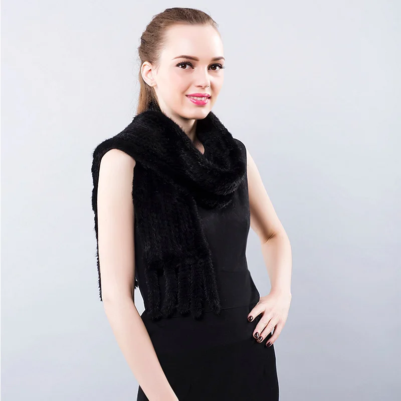 Зимний женский шарф из натурального меха норки Новинка 2019 натуральный вязаный