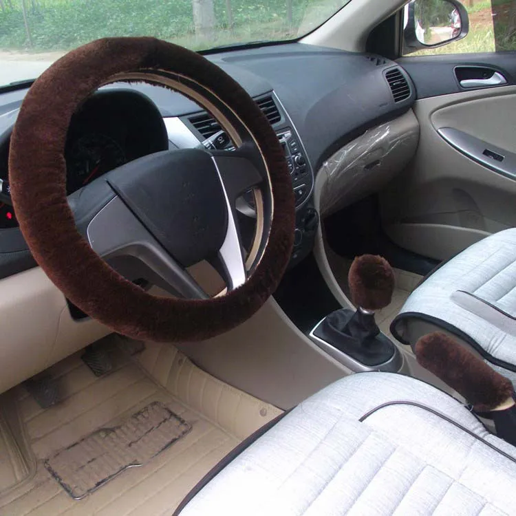 KKYSYELVA зимняя крышка рулевого колеса автомобиля розовые автоматические колеса ручной тормоз переключения передач Чехлы Интерьер Автомобильные аксессуары стиль - Название цвета: COFFEE