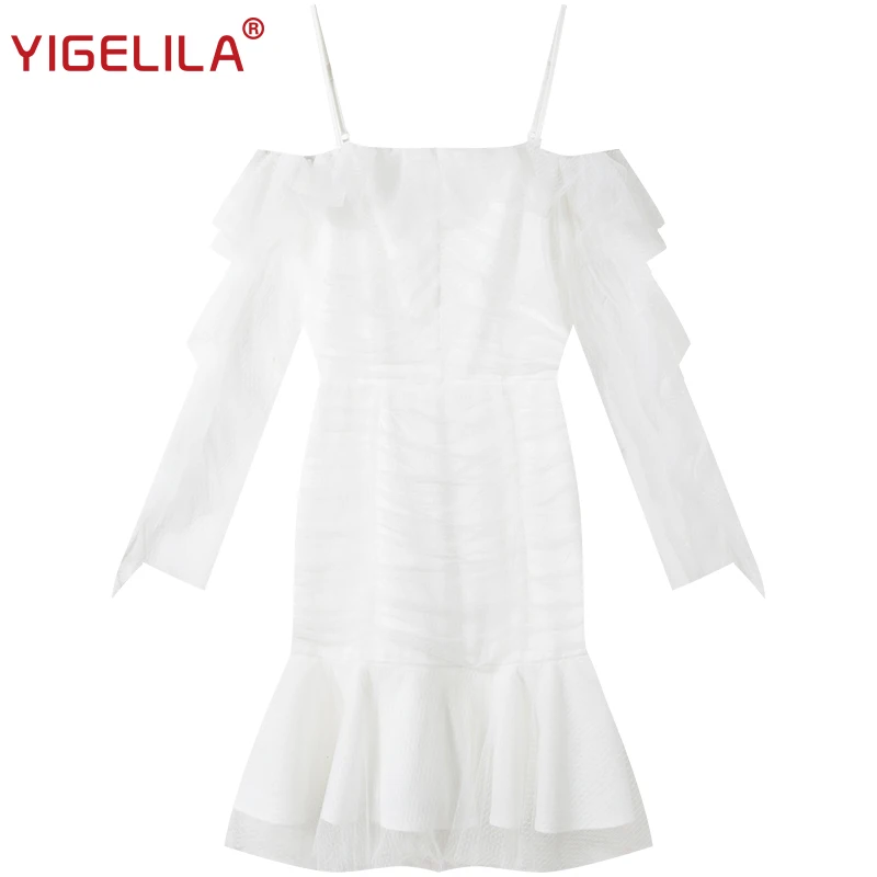 YIGELILA/модное женское Сетчатое платье на бретельках белого цвета летнее