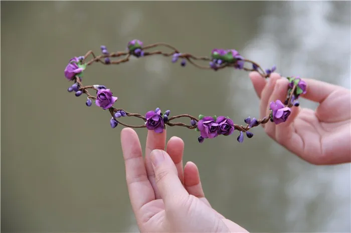 Purple 1 шт. женский цветок повязка на голову с розой Корона Свадебная вечеринка аксессуары для волос цветок Гирлянда Венок - Цвет: Purple
