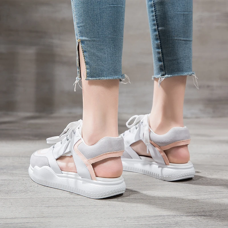 RASMEUP Women's Flat Platform Sandals 2019 Summer Fashion Women Lace Up Sandal Comfortable Casual Chic Woman Shoes Footwear Pink | Обувь