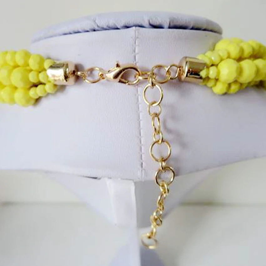 

Five layered beaded necklace, Yellow Necklace, Beaded Collar Necklace