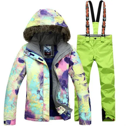 New GSOU SNOW Single Double Board Women's Ski Suit Hair Collar Thermal Waterproof Windproof Jacket Pants Size XS-L | Спорт и