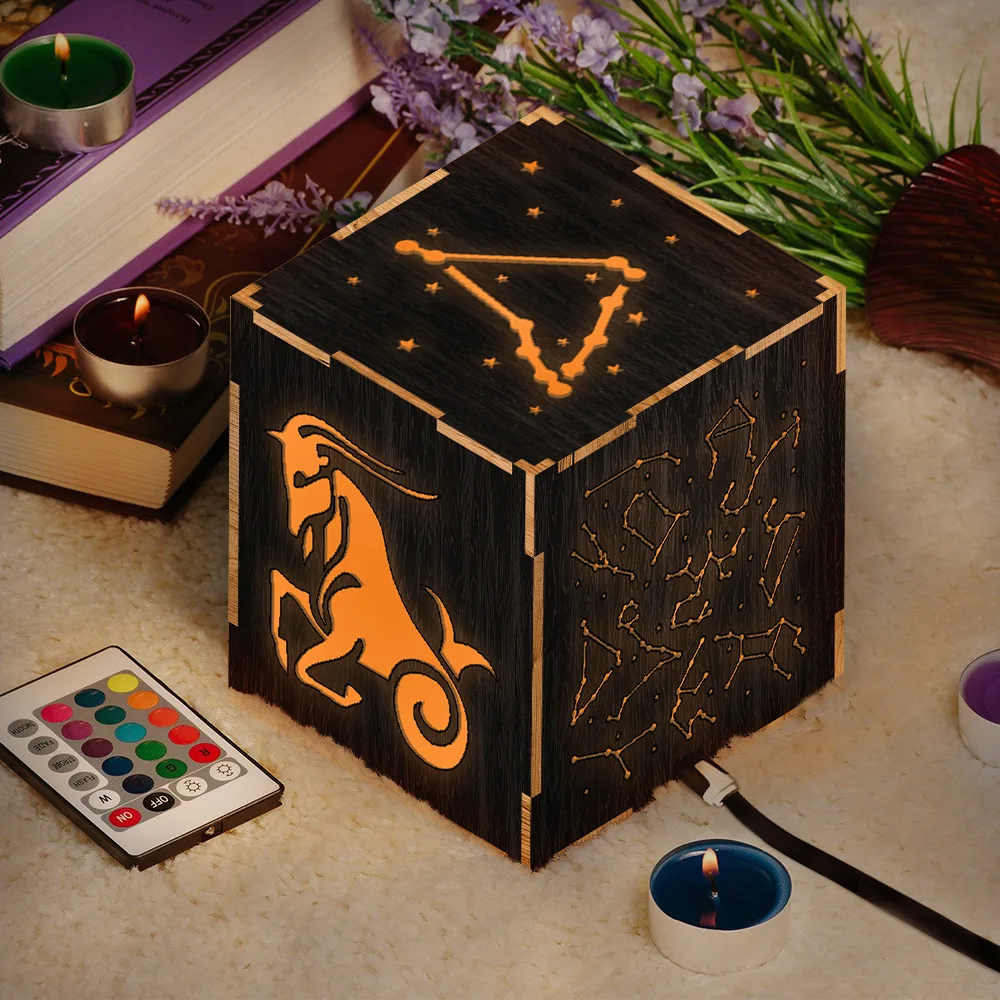 1 шт. Знак зодиака Ночная лампа Козерога светодиодный фонарь Новинка деревянная