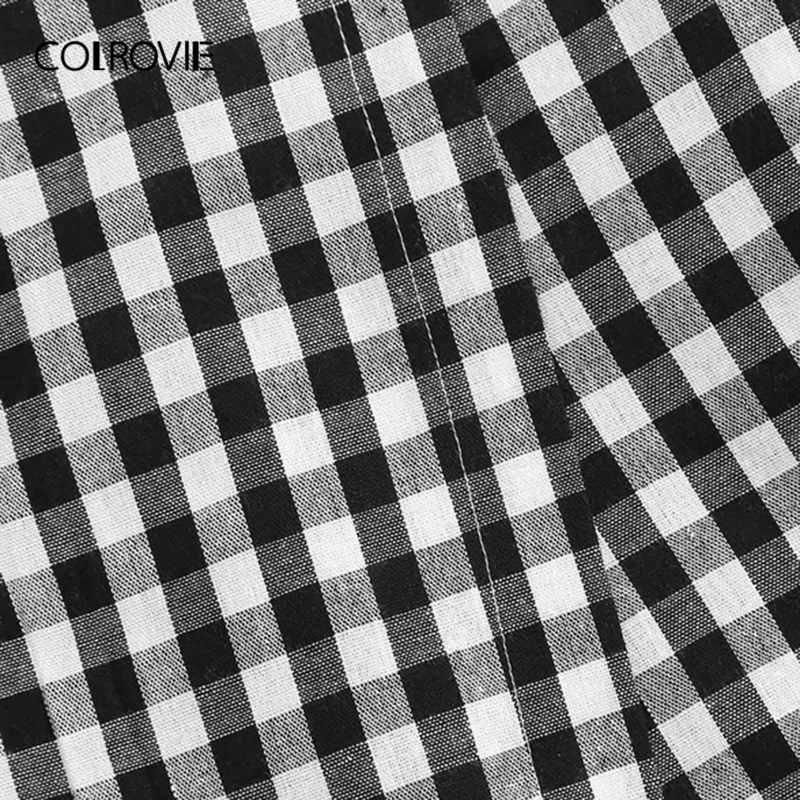 COLROVIE черный и белый Клетчатый Узел сзади клетчатый топ с шортами женский богемный комплект из двух предметов летний праздничный комплект из 2 предметов