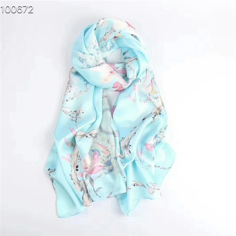 100% натуральный шелк длинный шарф женский шелковый роскошный брендовый для
