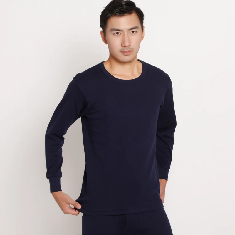 round navy blue Зимнее мужское бархатное плотное термобелье для мужчин, теплая многослойная одежда, пижама, термос, мужские кальсоны, мужские Леггинсы - Цвет: round navy blue