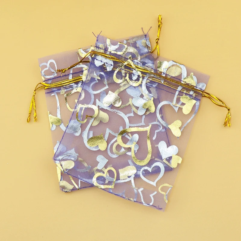 Фиолетовая бронзовая Ювелирная упаковка из органзы подарочные сумки мешки на