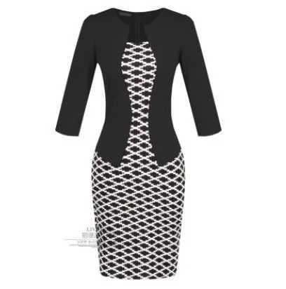 Женское платье, летнее платье, элегантное, с круглым вырезом, Vestidos, для работы, офисное, бодикон, 7 рукав, женское платье в деловом стиле - Цвет: Hot Products 1