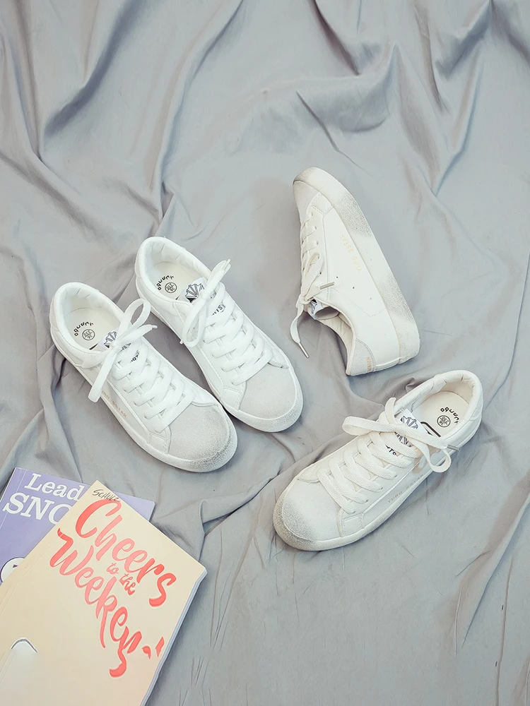 Женские парусиновые туфли Белые Повседневные в Корейском стиле на плоской