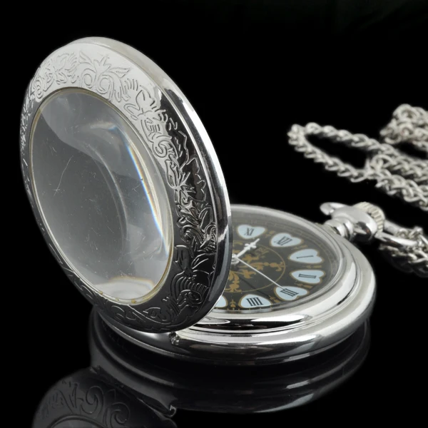Silver Pattern Special Design Dial Mechanical Pocket Watch Retro Gentleman Pendant Accessory Fob Chain Men's Watch Gift