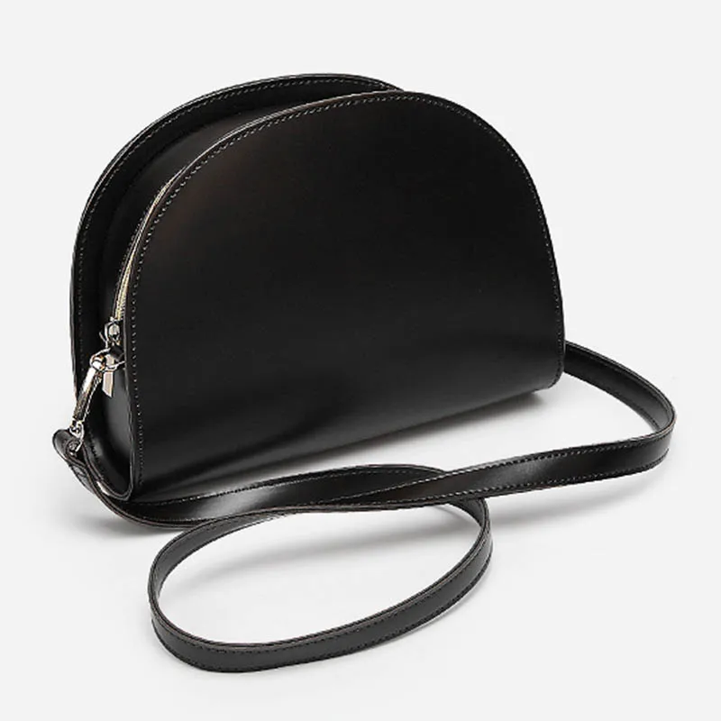 

Women Shoulder Bag PU Leather Zipper Semicircle Handbag Simple Casual Messenger Bags Gift New