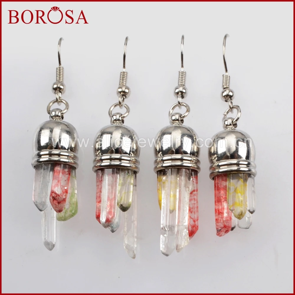 Серьги-подвески BOROSA 10 пар, миниатюрные кристаллы кварца, серебряного цвета, s-друзы, натуральные бриллианты, WX818
