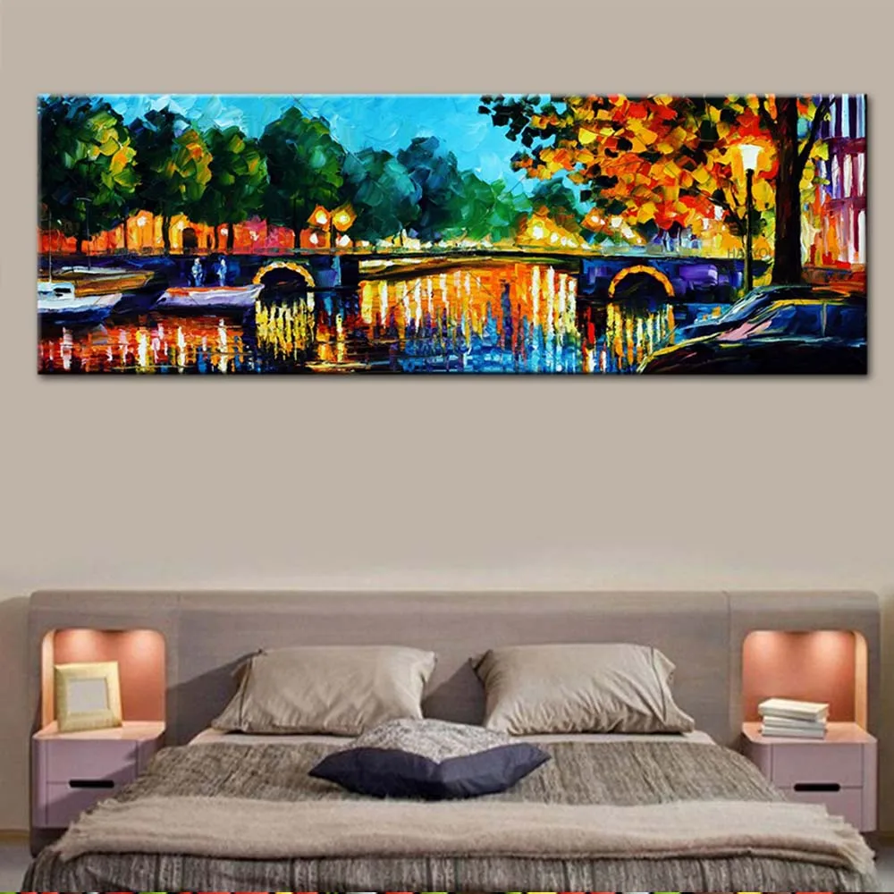 Ручная роспись Абстрактная палитра нож пейзаж холст Картина маслом лампа дерево