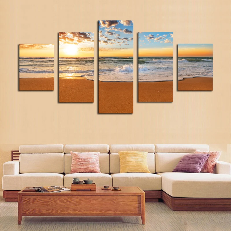 Безрамный холст 5 шт. Современные морские пейзажи Картины на холсте для украшения дома Дешевая художественная работа.