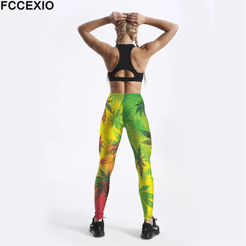 Новинка леггинсы FCCEXIO для тренировок с высокой талией фитнеса принтом в виде