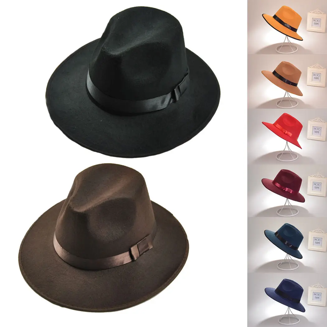 Винтажный Herren Damen Hart Filz Kappe breite Krempe Fedora Trilby Панама Федора Трилби Панама Шляпа Гангстера Новинка
