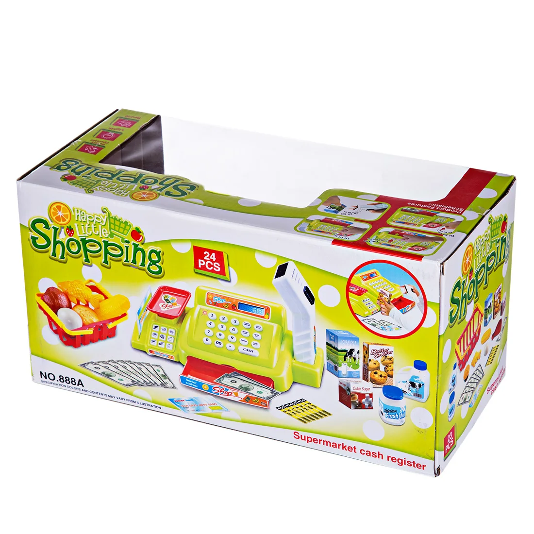 Горячая 24Pcs Дети ролевые игры моделирование шоппинг Игрушка Супермаркет кассовый аппарат Playset Дети Ранние образовательные игрушки-зеленый