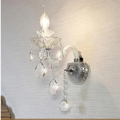 1 light wall lamp European Candle Crystal Lamp Living Room Large Crystal Chandelier Lighting Modern Atmosphere Restaurant Bedroom Hanging Lamps - Цвет абажура: 1 light wall lamp