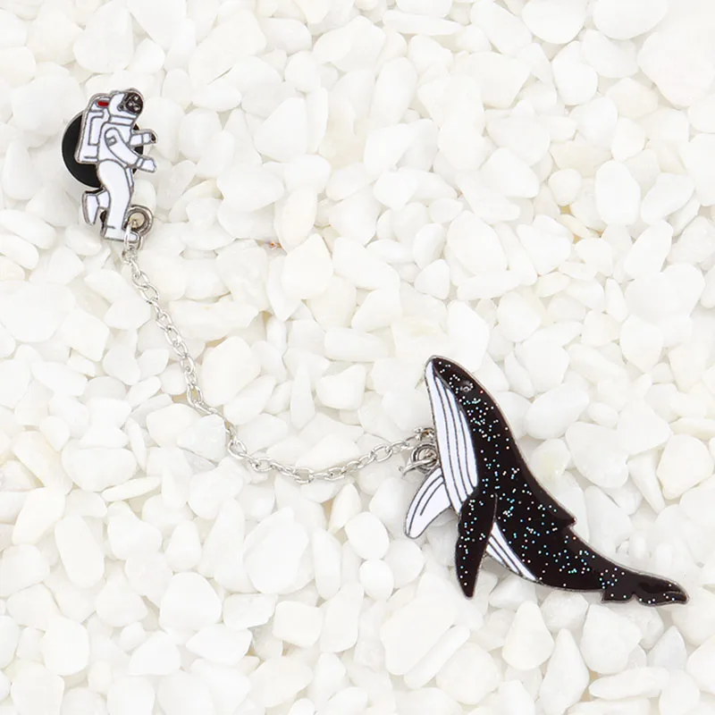 Astronaut and Whales Cartoon Brooches Pins Fish Lapel Badges Women Fashion Jewelry Wholesale Accessories Gift for Her | Украшения и
